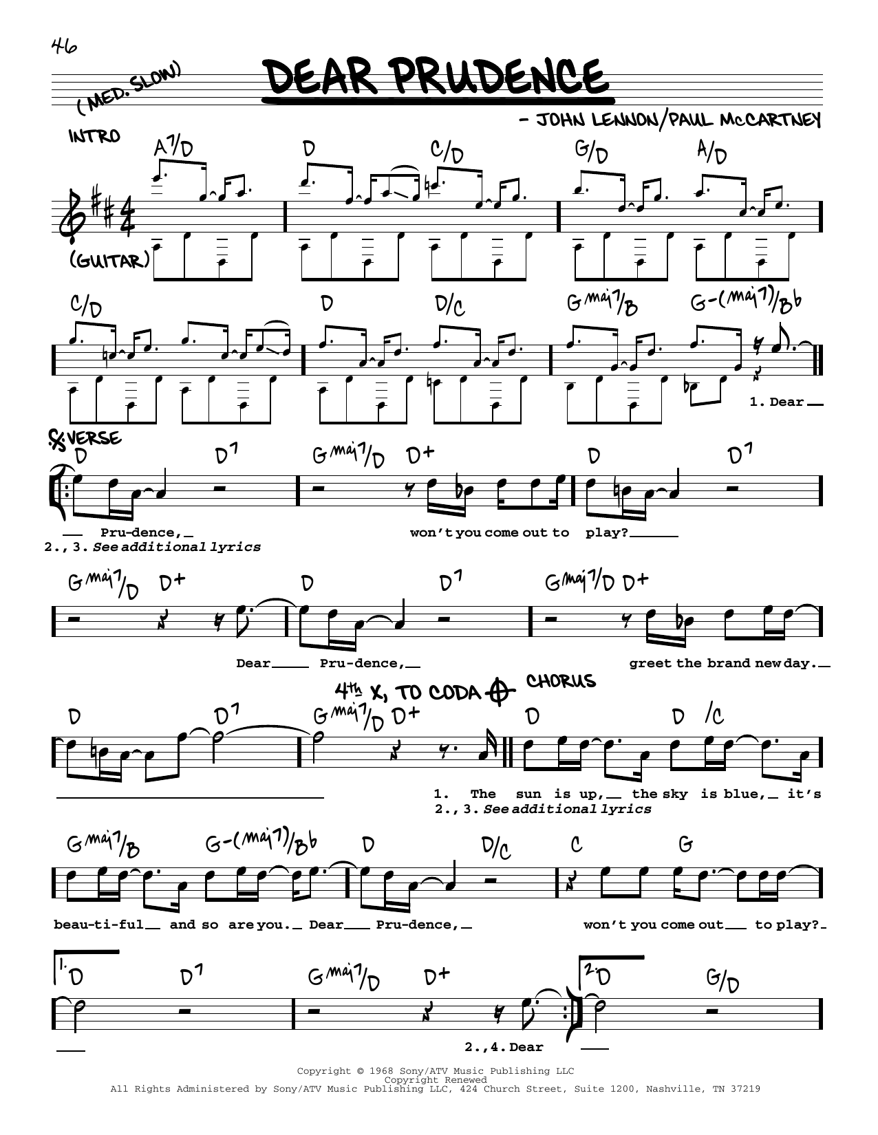 The Beatles Dear Prudence [Jazz version] Sheet Music Notes & Chords for Real Book – Melody, Lyrics & Chords - Download or Print PDF