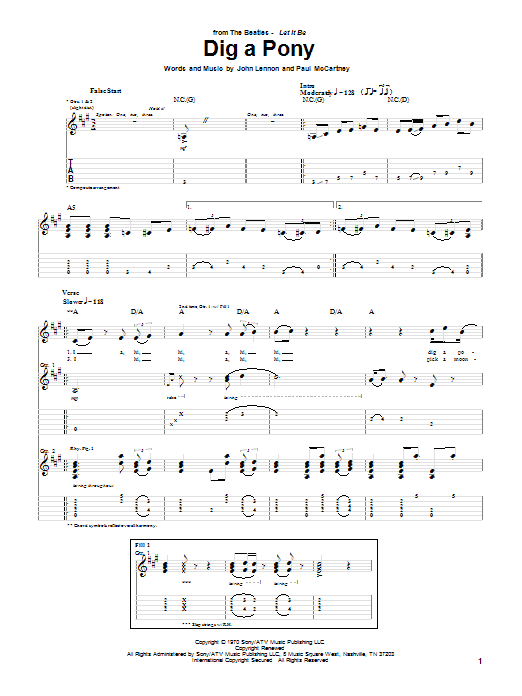 The Beatles Dig A Pony Sheet Music Notes & Chords for Lyrics & Chords - Download or Print PDF