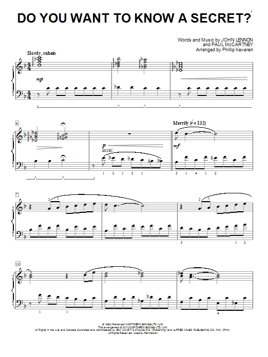 The Beatles Do You Want To Know A Secret? [Classical version] (arr. Phillip Keveren) Sheet Music Notes & Chords for Piano - Download or Print PDF