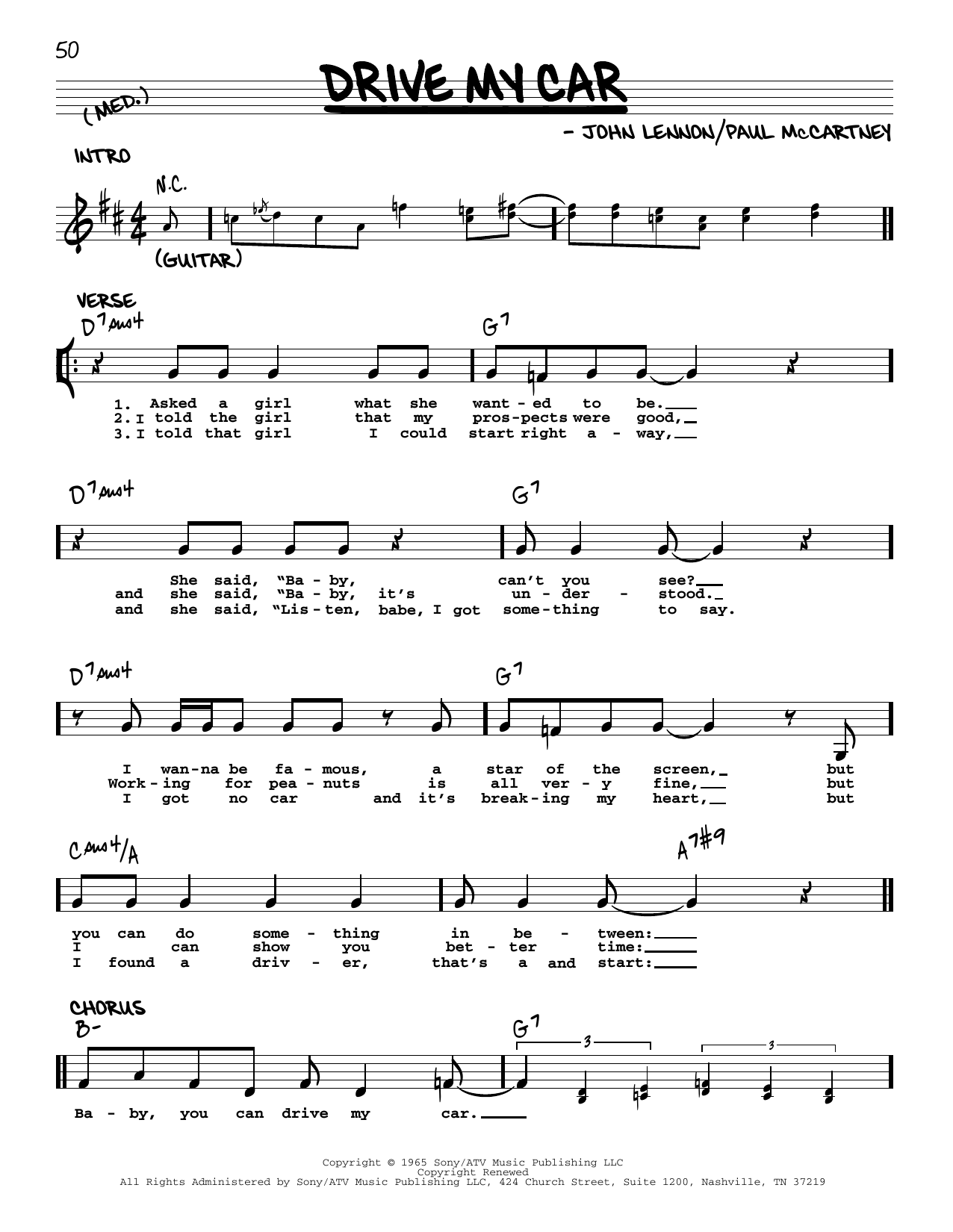 The Beatles Drive My Car [Jazz version] Sheet Music Notes & Chords for Real Book – Melody, Lyrics & Chords - Download or Print PDF