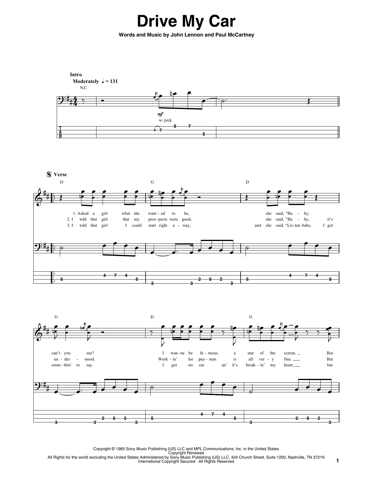 The Beatles Drive My Car Sheet Music Notes & Chords for Oboe - Download or Print PDF