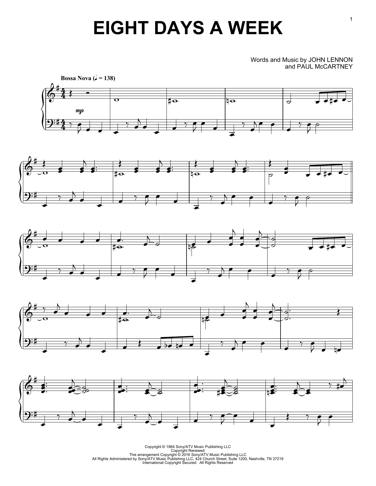 The Beatles Eight Days A Week [Jazz version] Sheet Music Notes & Chords for Piano - Download or Print PDF