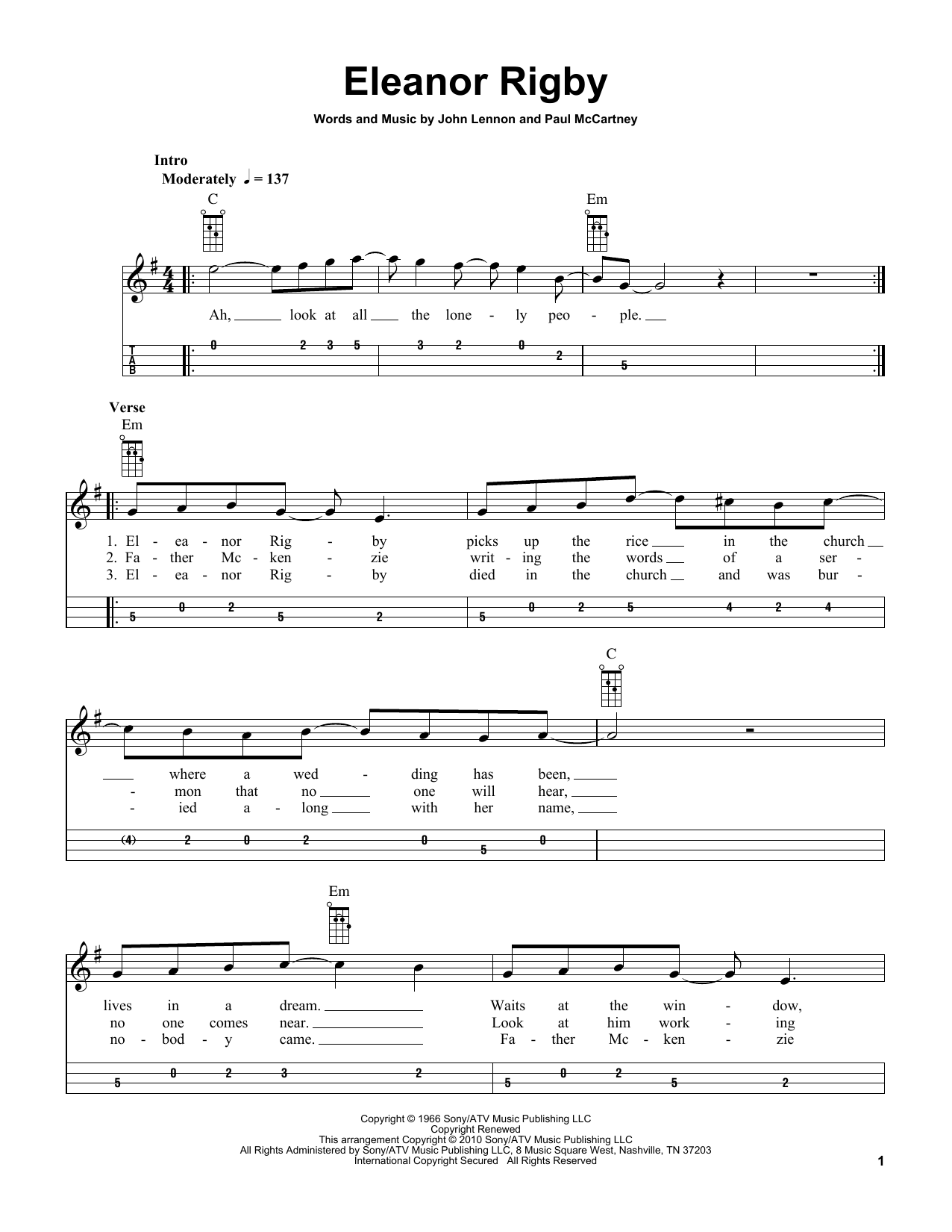 The Beatles Eleanor Rigby (arr. Bobby Westfall) Sheet Music Notes & Chords for Mandolin - Download or Print PDF