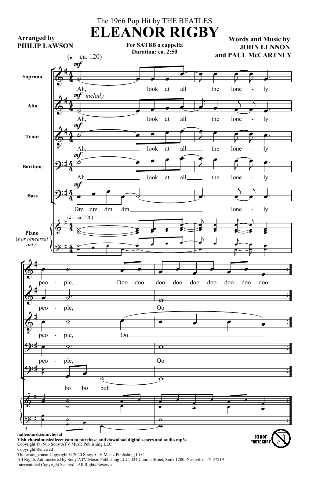 The Beatles Eleanor Rigby (arr. Philip Lawson) Sheet Music Notes & Chords for SATB Choir - Download or Print PDF