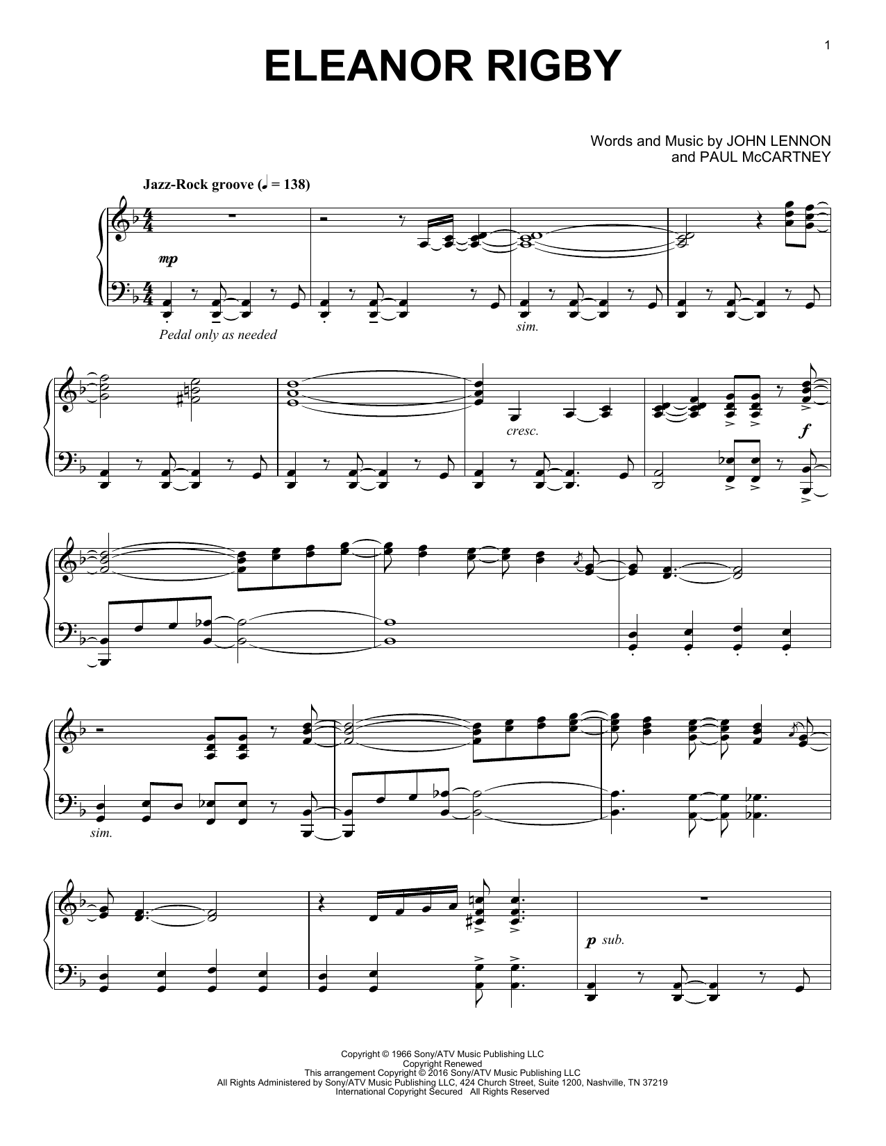 The Beatles Eleanor Rigby [Jazz version] Sheet Music Notes & Chords for Piano - Download or Print PDF