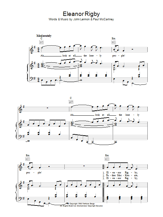 The Beatles Eleanor Rigby Sheet Music Notes & Chords for Melody Line, Lyrics & Chords - Download or Print PDF