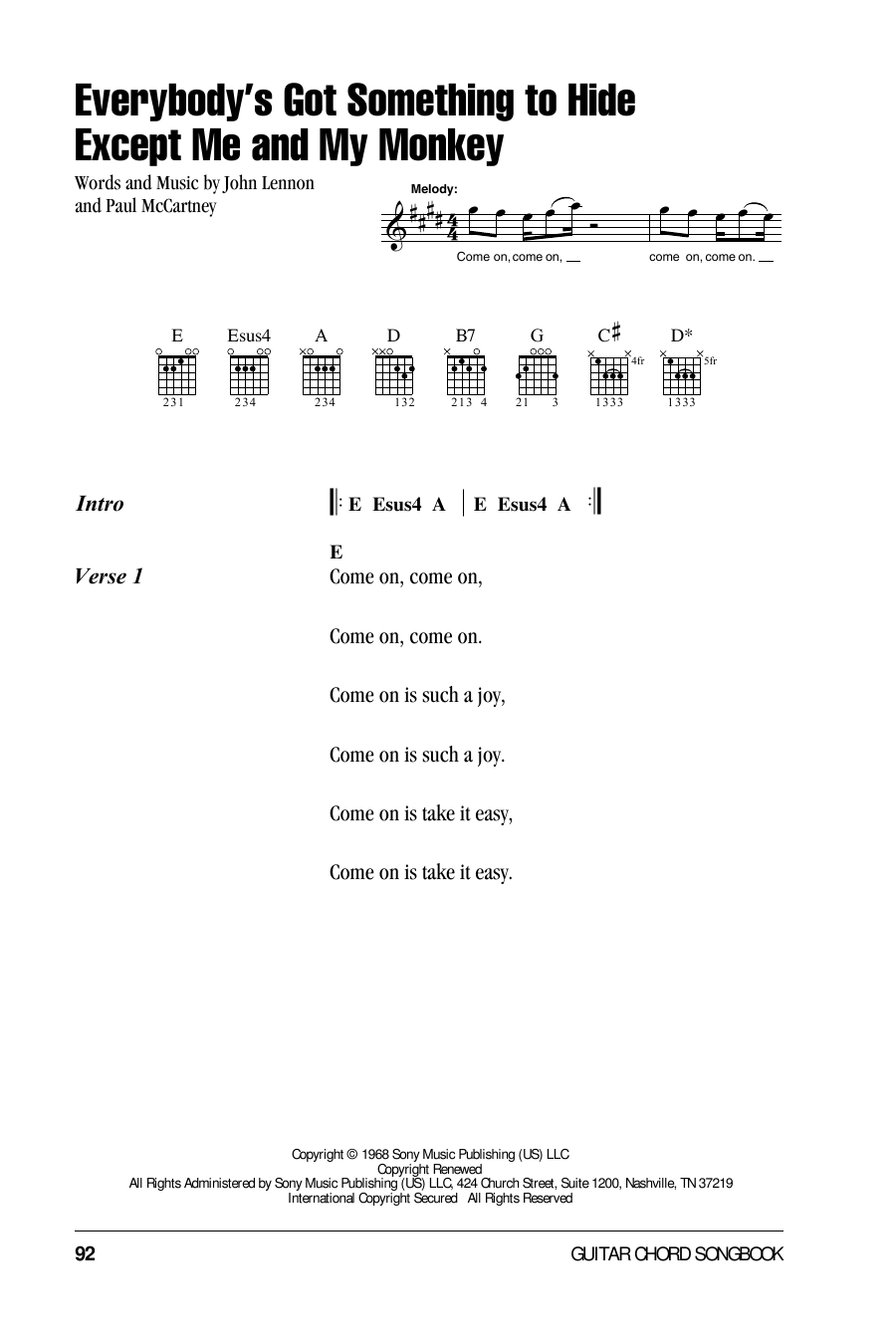 The Beatles Everybody's Got Something To Hide Except Me And My Monkey Sheet Music Notes & Chords for Ukulele with strumming patterns - Download or Print PDF