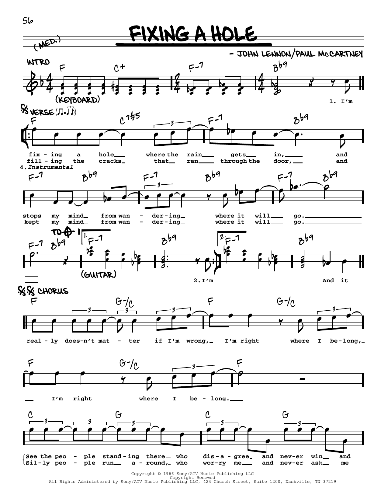 The Beatles Fixing A Hole [Jazz version] Sheet Music Notes & Chords for Real Book – Melody, Lyrics & Chords - Download or Print PDF