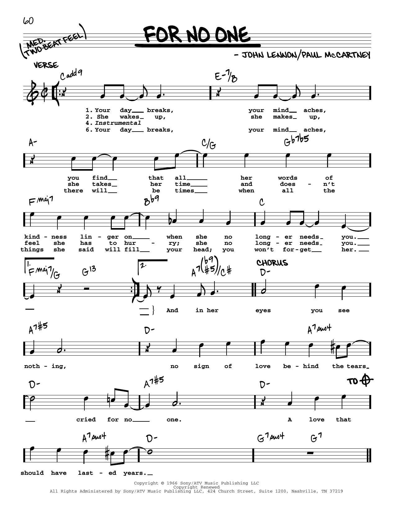 The Beatles For No One [Jazz version] Sheet Music Notes & Chords for Real Book – Melody, Lyrics & Chords - Download or Print PDF