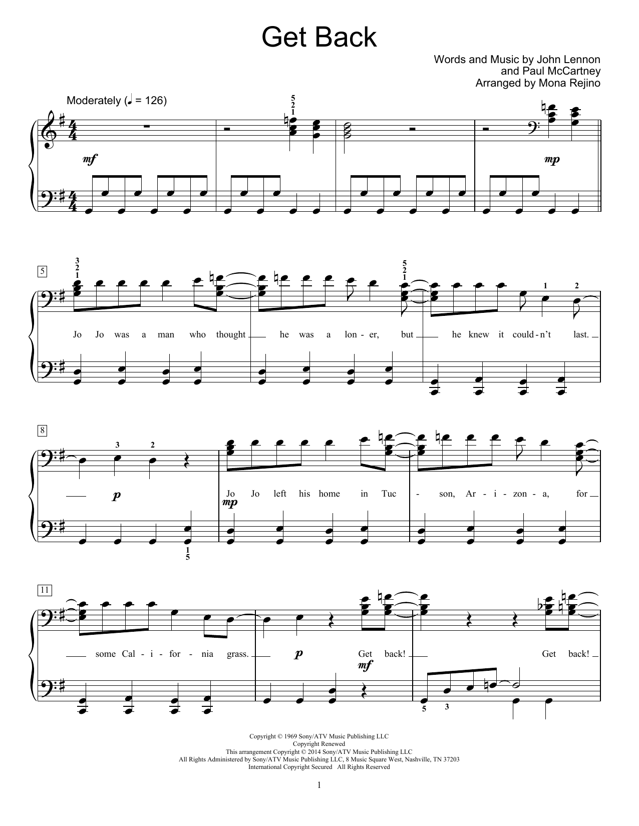 Mona Rejino Get Back Sheet Music Notes & Chords for Educational Piano - Download or Print PDF