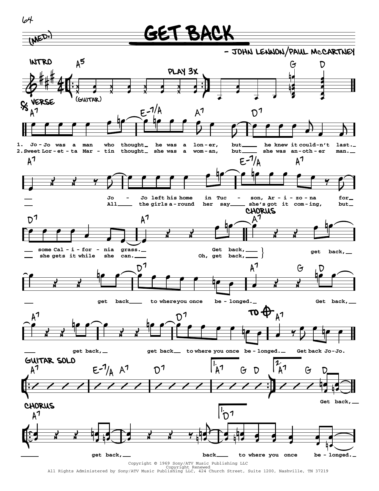 The Beatles Get Back [Jazz version] Sheet Music Notes & Chords for Real Book – Melody, Lyrics & Chords - Download or Print PDF