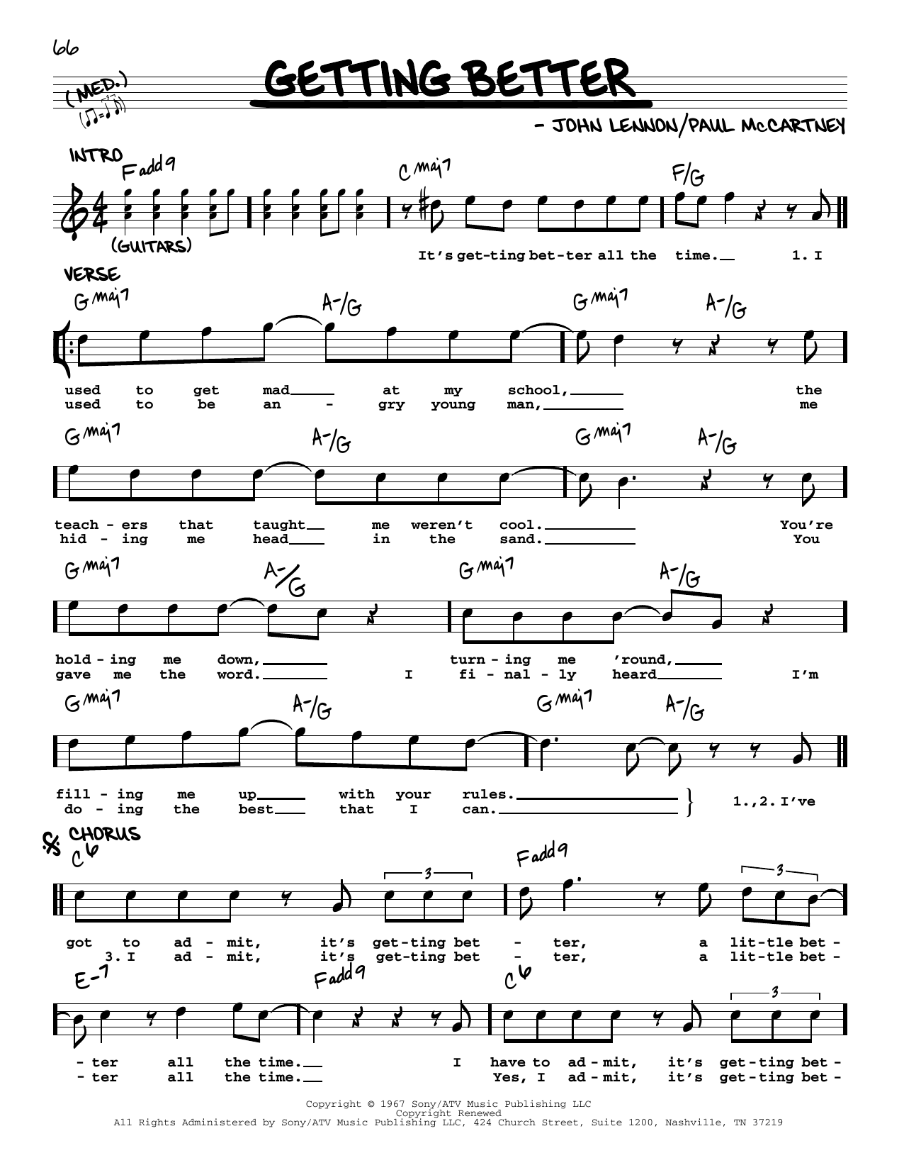 The Beatles Getting Better [Jazz version] Sheet Music Notes & Chords for Real Book – Melody, Lyrics & Chords - Download or Print PDF
