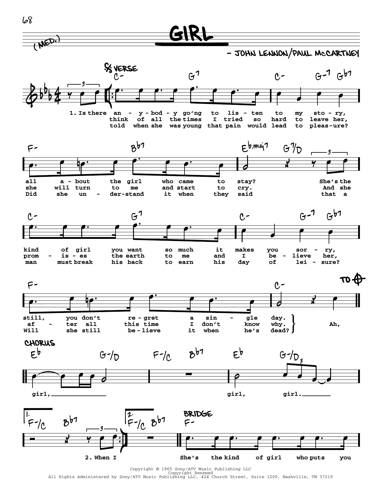 The Beatles Girl [Jazz version] Sheet Music Notes & Chords for Real Book – Melody, Lyrics & Chords - Download or Print PDF