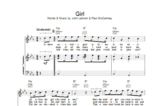 The Beatles Girl Sheet Music Notes & Chords for Piano, Vocal & Guitar (Right-Hand Melody) - Download or Print PDF