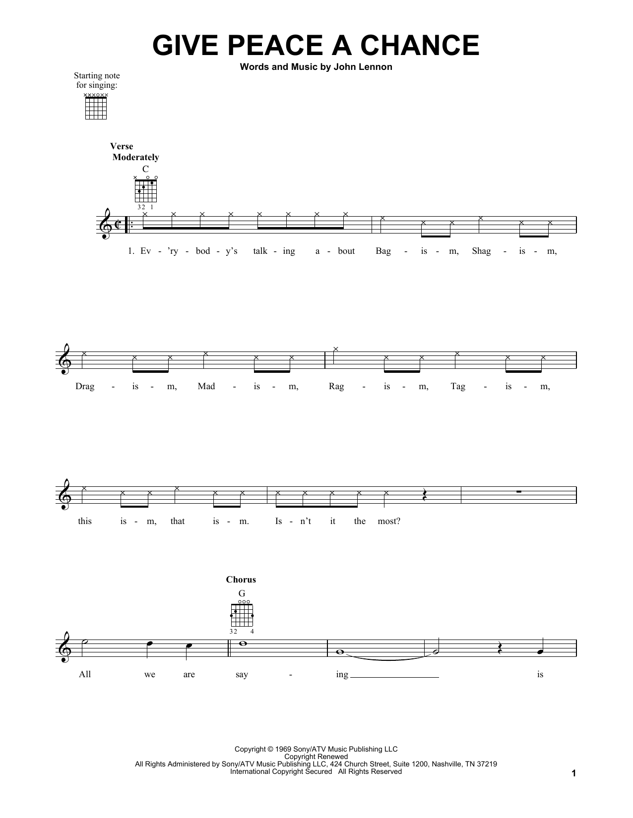 The Beatles Give Peace A Chance Sheet Music Notes & Chords for Easy Guitar - Download or Print PDF