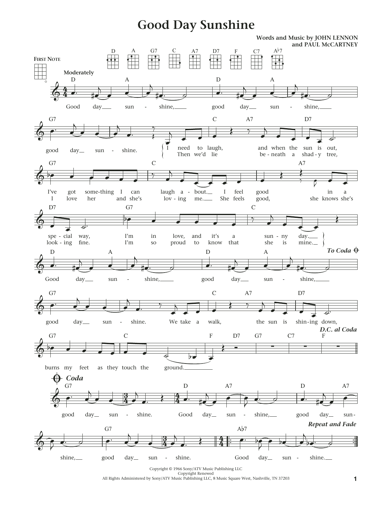 The Beatles Good Day Sunshine (from The Daily Ukulele) (arr. Liz and Jim Beloff) Sheet Music Notes & Chords for Ukulele - Download or Print PDF