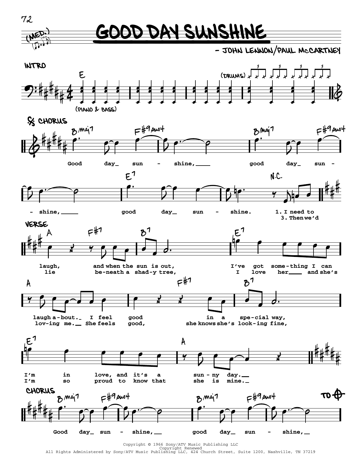The Beatles Good Day Sunshine [Jazz version] Sheet Music Notes & Chords for Real Book – Melody, Lyrics & Chords - Download or Print PDF