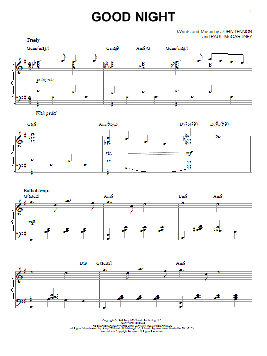 The Beatles Good Night [Jazz version] (arr. Brent Edstrom) Sheet Music Notes & Chords for Piano Solo - Download or Print PDF