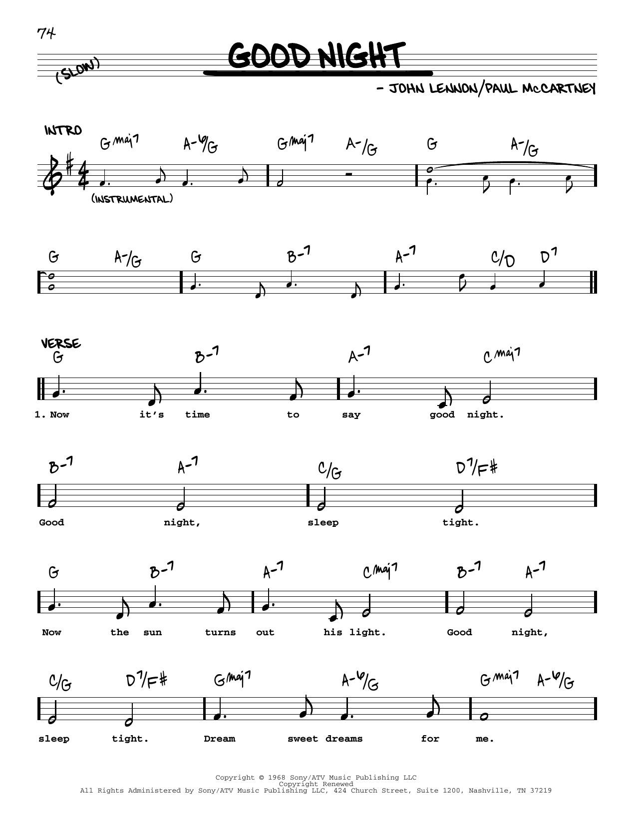 The Beatles Good Night [Jazz version] Sheet Music Notes & Chords for Real Book – Melody, Lyrics & Chords - Download or Print PDF