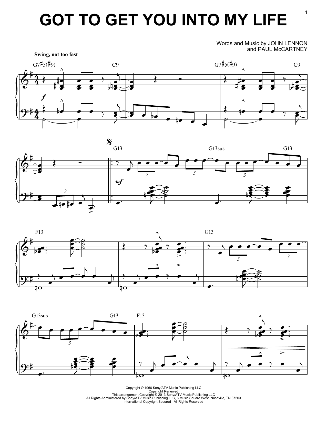 The Beatles Got To Get You Into My Life [Jazz version] (arr. Brent Edstrom) Sheet Music Notes & Chords for Piano - Download or Print PDF