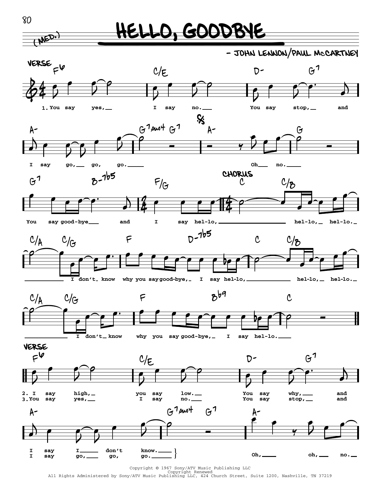 The Beatles Hello, Goodbye [Jazz version] Sheet Music Notes & Chords for Real Book – Melody, Lyrics & Chords - Download or Print PDF