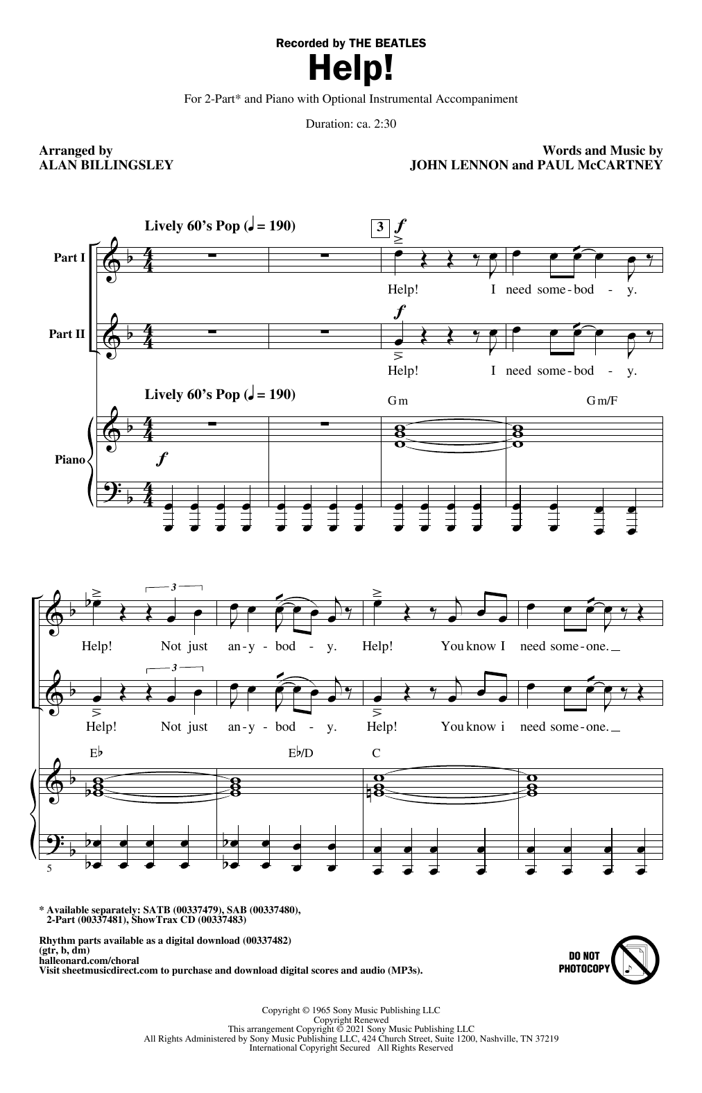 The Beatles Help! (arr. Alan Billingsley) Sheet Music Notes & Chords for SATB Choir - Download or Print PDF