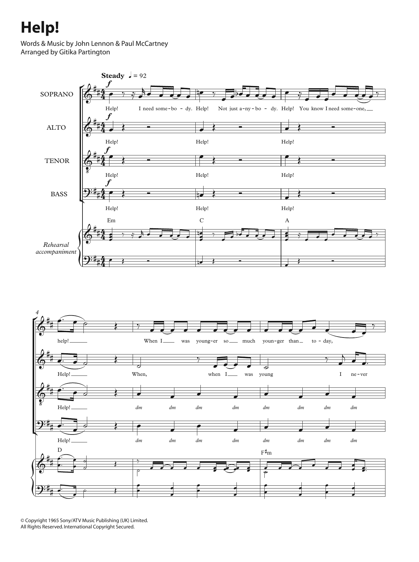 The Beatles Help! (arr. Gitika Partington) Sheet Music Notes & Chords for SATB - Download or Print PDF