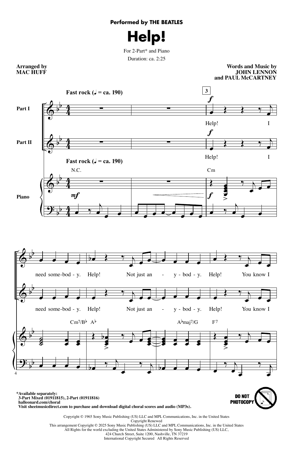 The Beatles Help! (arr. Mac Huff) Sheet Music Notes & Chords for 3-Part Mixed Choir - Download or Print PDF