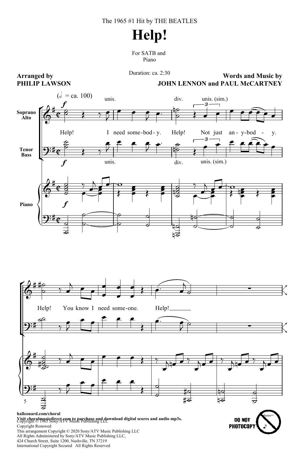 The Beatles Help! (arr. Philip Lawson) Sheet Music Notes & Chords for SATB Choir - Download or Print PDF