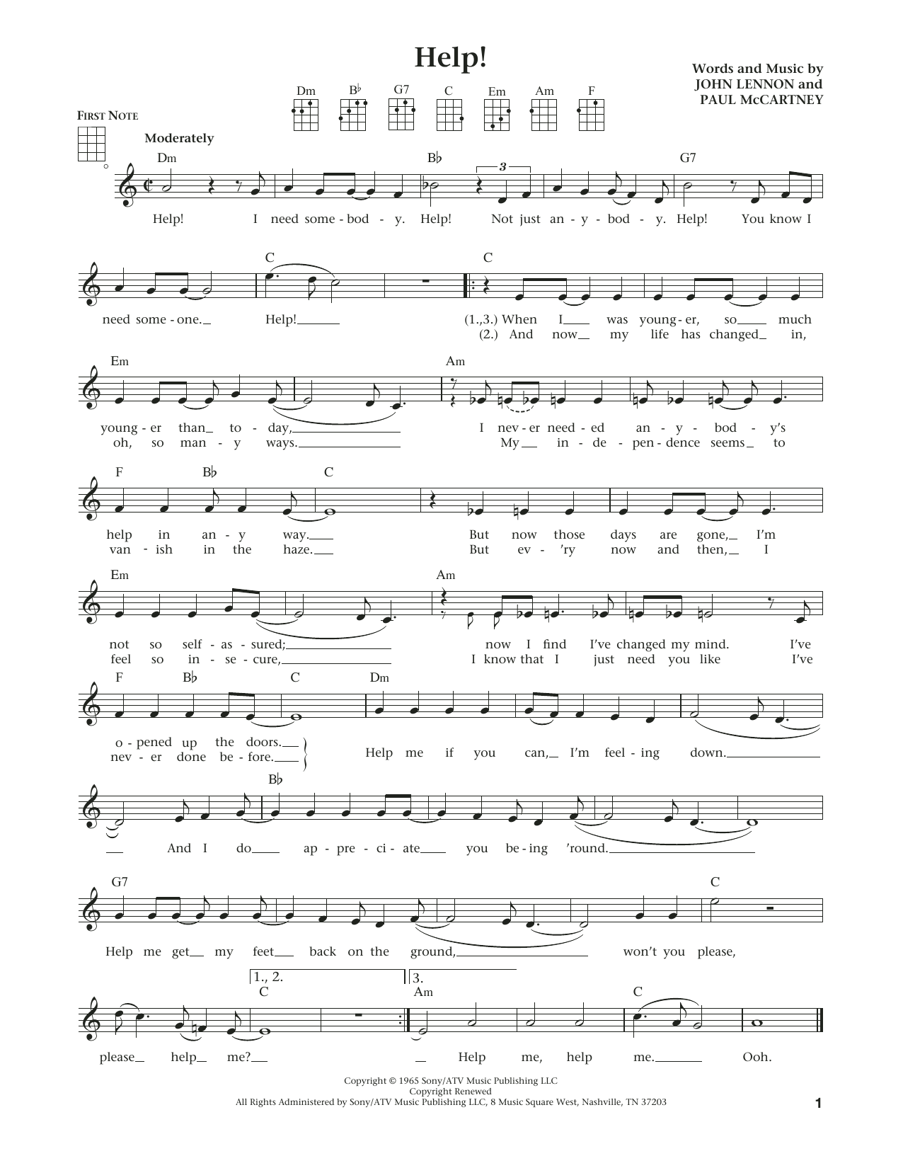The Beatles Help! (from The Daily Ukulele) (arr. Liz and Jim Beloff) Sheet Music Notes & Chords for Ukulele - Download or Print PDF