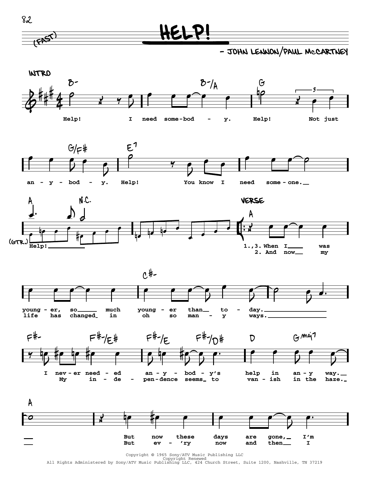 The Beatles Help! [Jazz version] Sheet Music Notes & Chords for Real Book – Melody, Lyrics & Chords - Download or Print PDF