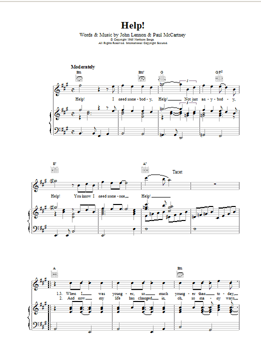The Beatles Help! Sheet Music Notes & Chords for Voice - Download or Print PDF