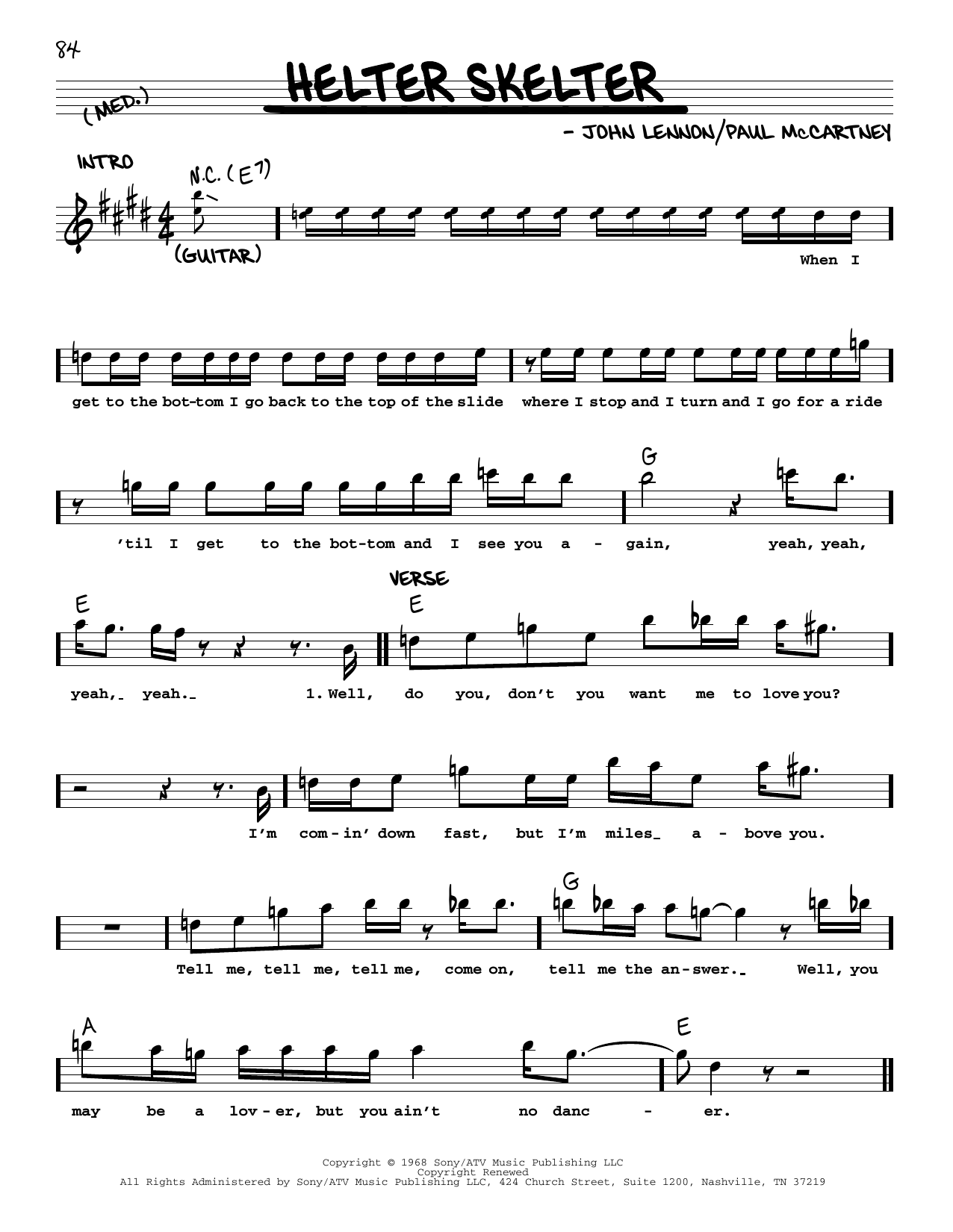 The Beatles Helter Skelter [Jazz version] Sheet Music Notes & Chords for Real Book – Melody, Lyrics & Chords - Download or Print PDF