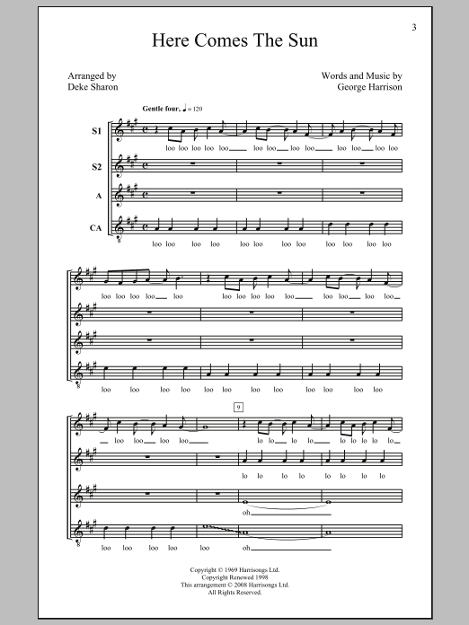 The Beatles Here Comes The Sun (arr. Deke Sharon) Sheet Music Notes & Chords for SSA - Download or Print PDF