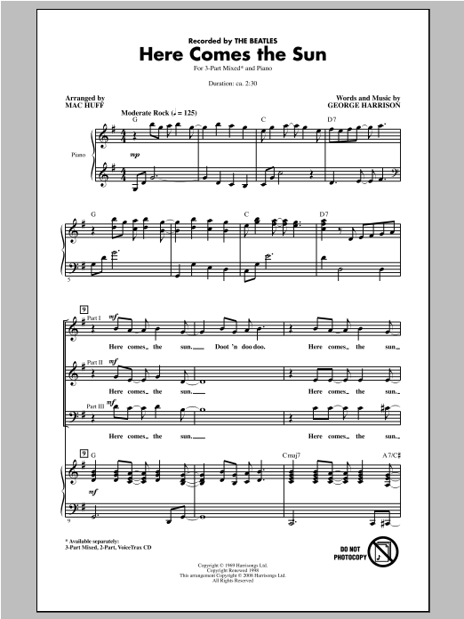 The Beatles Here Comes The Sun (arr. Mac Huff) Sheet Music Notes & Chords for 3-Part Mixed - Download or Print PDF