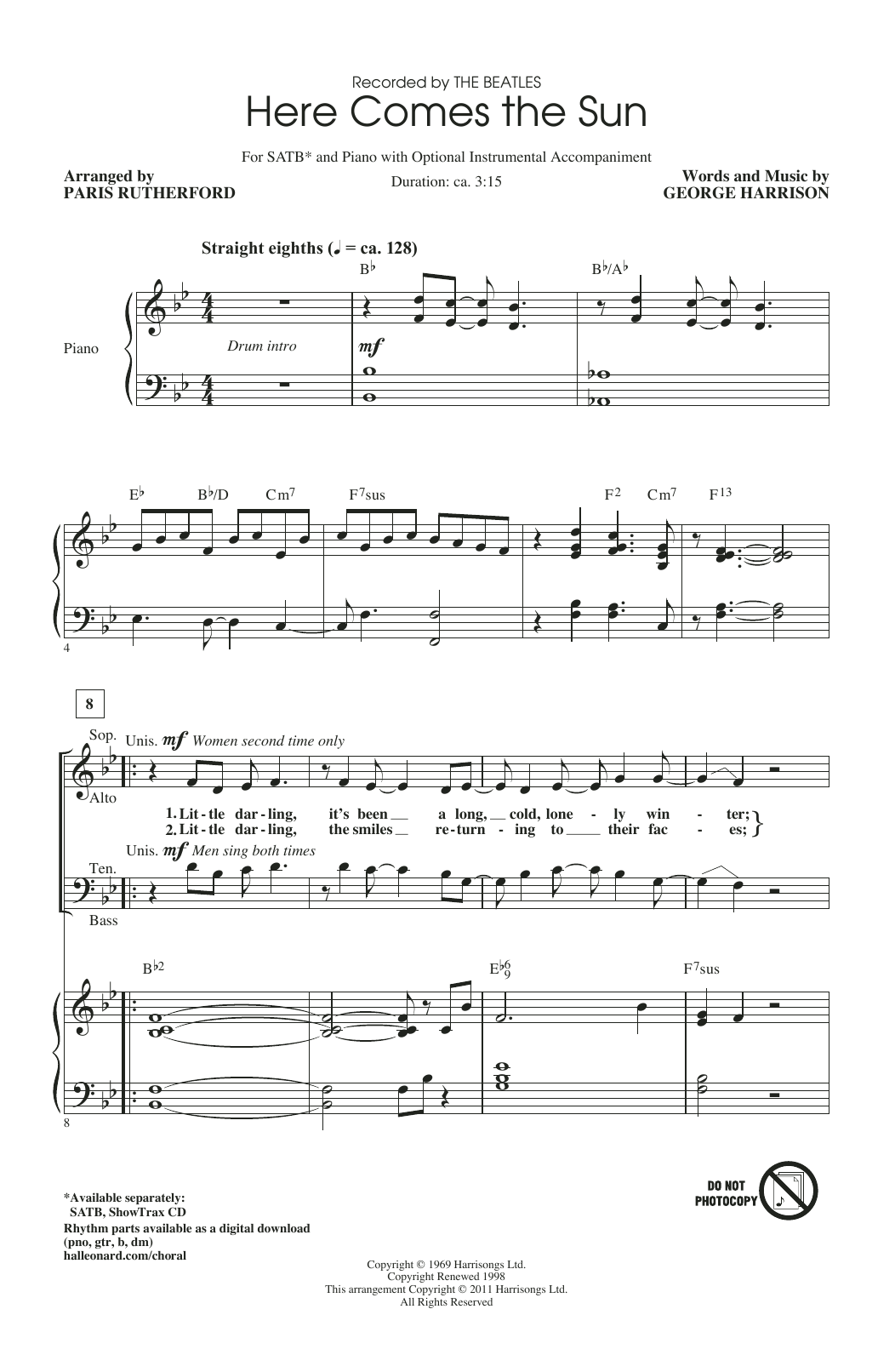 The Beatles Here Comes The Sun (arr. Paris Rutherford) Sheet Music Notes & Chords for SATB Choir - Download or Print PDF