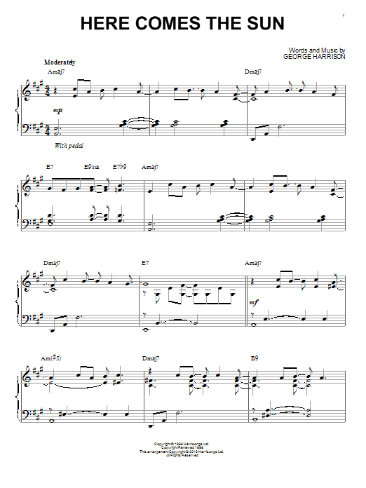 The Beatles Here Comes The Sun [Jazz version] (arr. Brent Edstrom) Sheet Music Notes & Chords for Piano - Download or Print PDF
