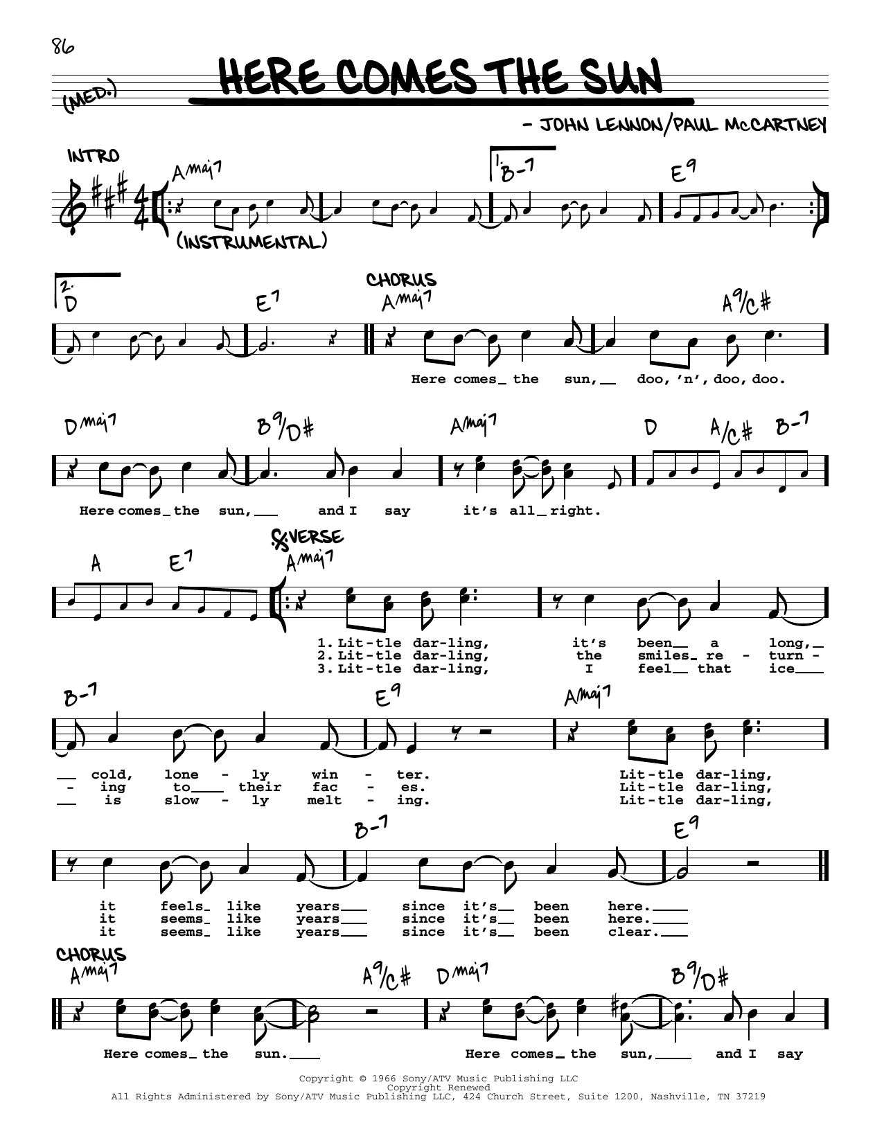The Beatles Here Comes The Sun [Jazz version] Sheet Music Notes & Chords for Real Book – Melody, Lyrics & Chords - Download or Print PDF