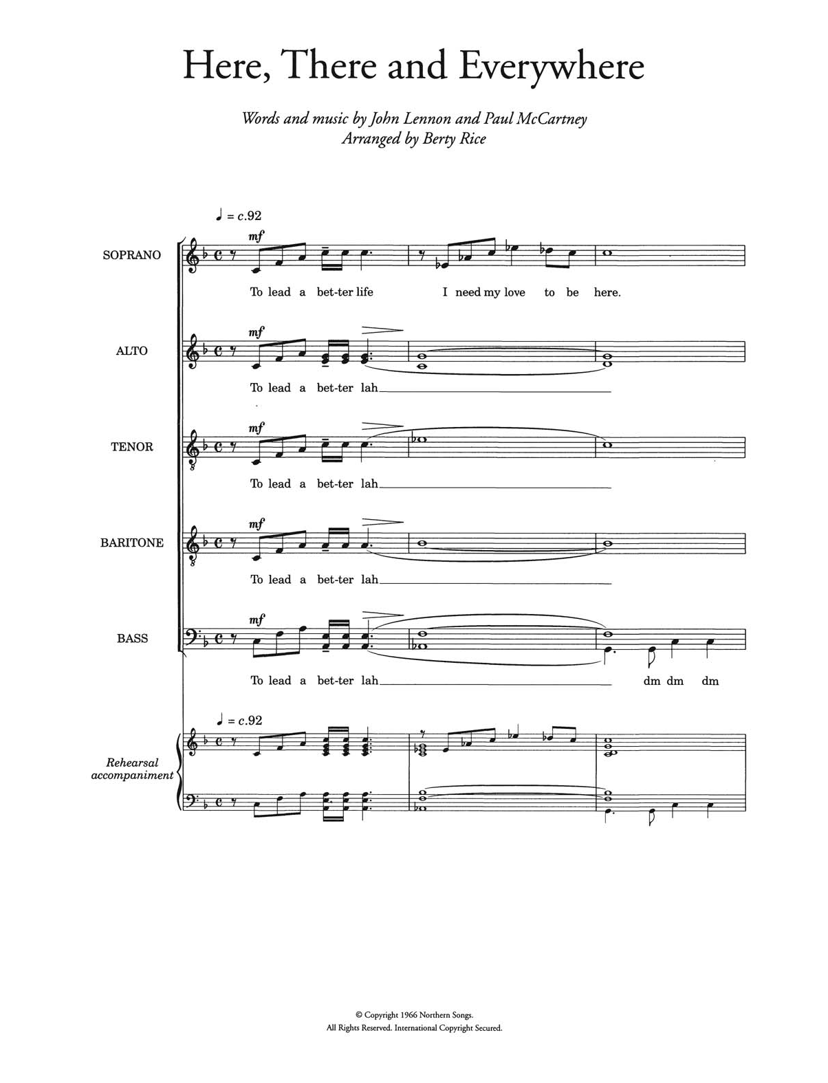 The Beatles Here, There And Everywhere (arr. Berty Rice) Sheet Music Notes & Chords for Piano, Vocal & Guitar - Download or Print PDF