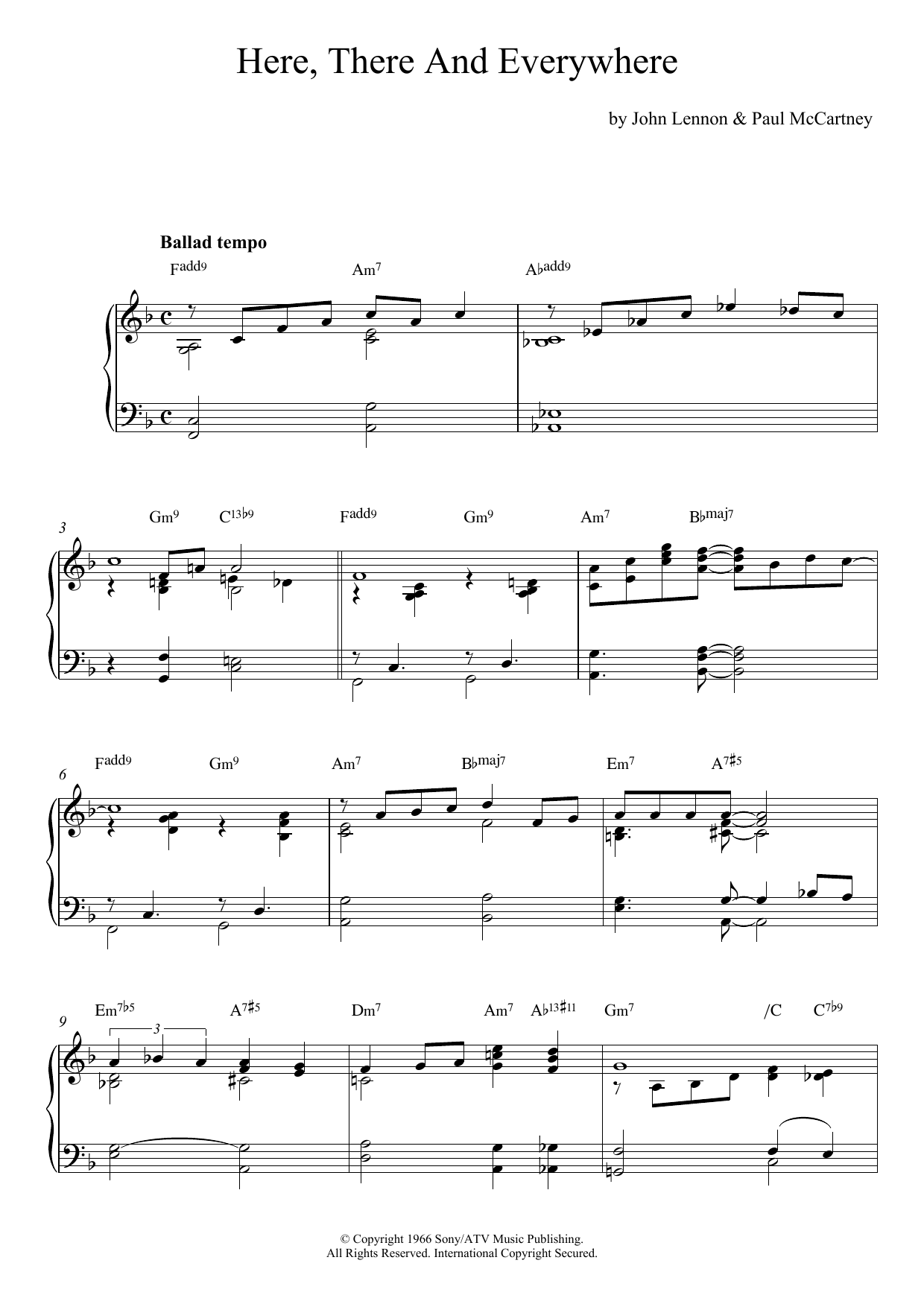The Beatles Here, There And Everywhere [Jazz version] Sheet Music Notes & Chords for Piano - Download or Print PDF