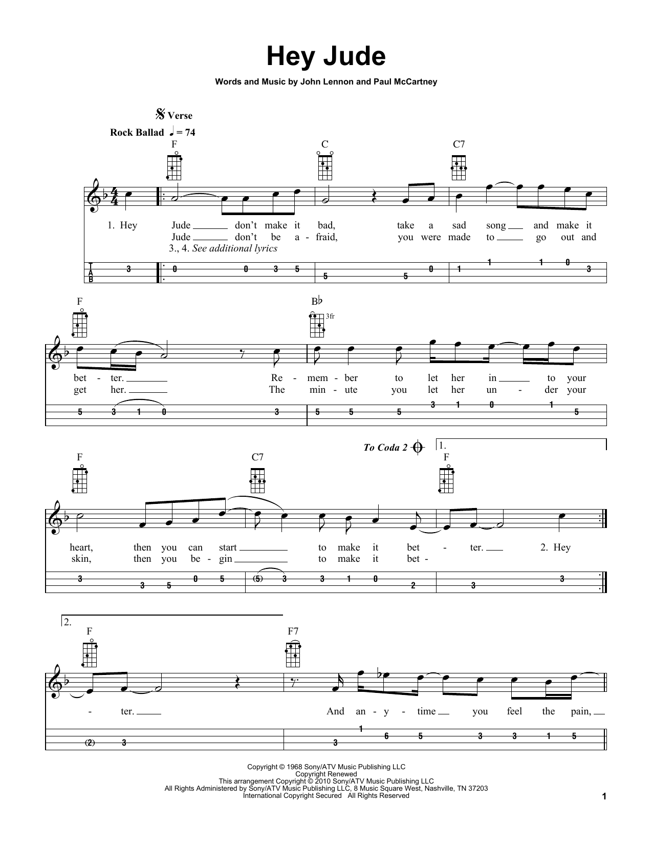 The Beatles Hey Jude (arr. Bobby Westfall) Sheet Music Notes & Chords for Mandolin - Download or Print PDF