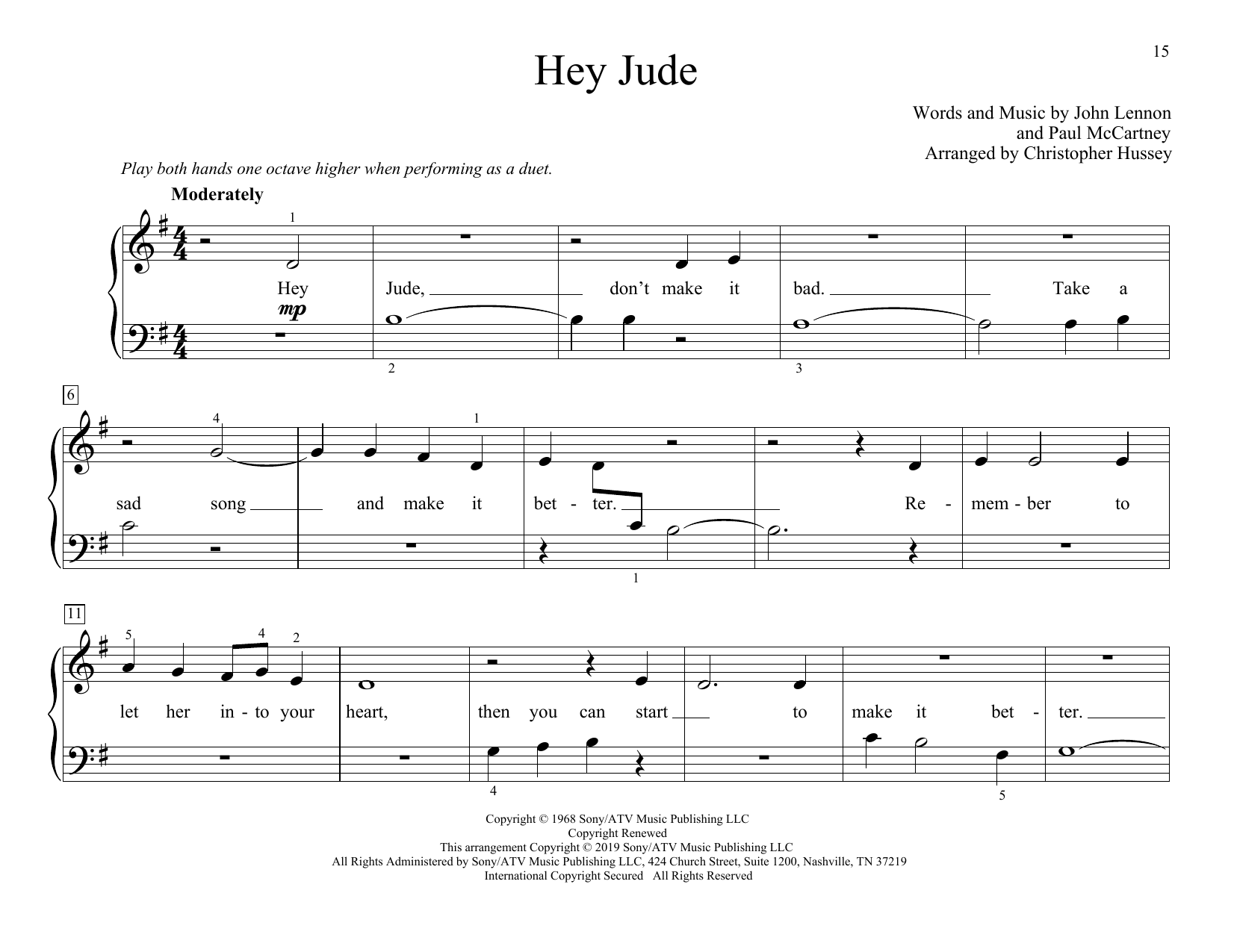 The Beatles Hey Jude (arr. Christopher Hussey) Sheet Music Notes & Chords for Piano Duet - Download or Print PDF