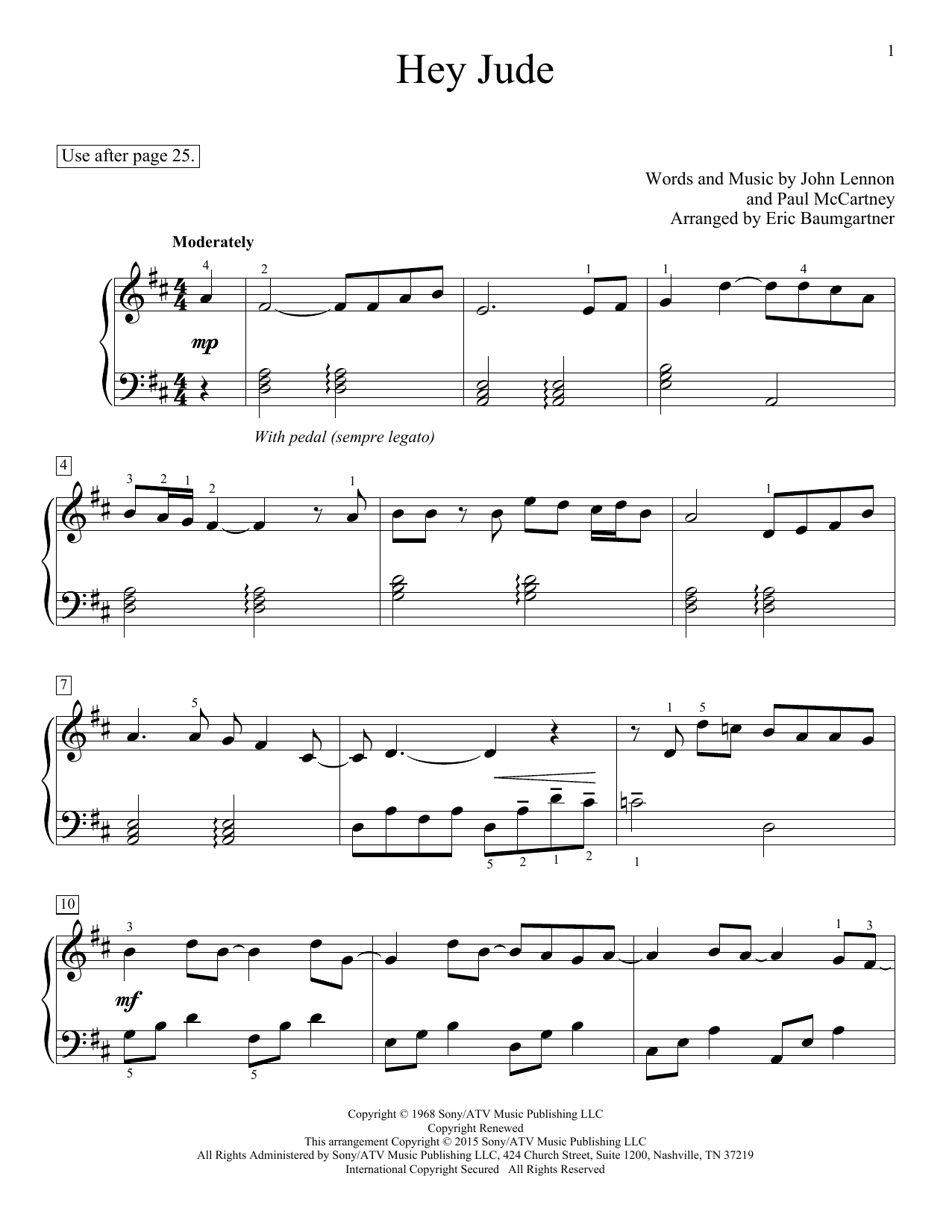 Eric Baumgartner Hey Jude Sheet Music Notes & Chords for Educational Piano - Download or Print PDF