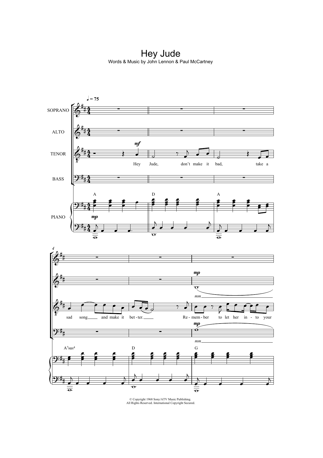 The Beatles Hey Jude (arr. Jeremy Birchall) Sheet Music Notes & Chords for SATB - Download or Print PDF
