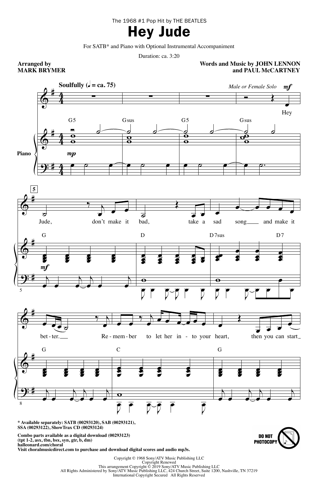 The Beatles Hey Jude (arr. Mark Brymer) Sheet Music Notes & Chords for SSA Choir - Download or Print PDF