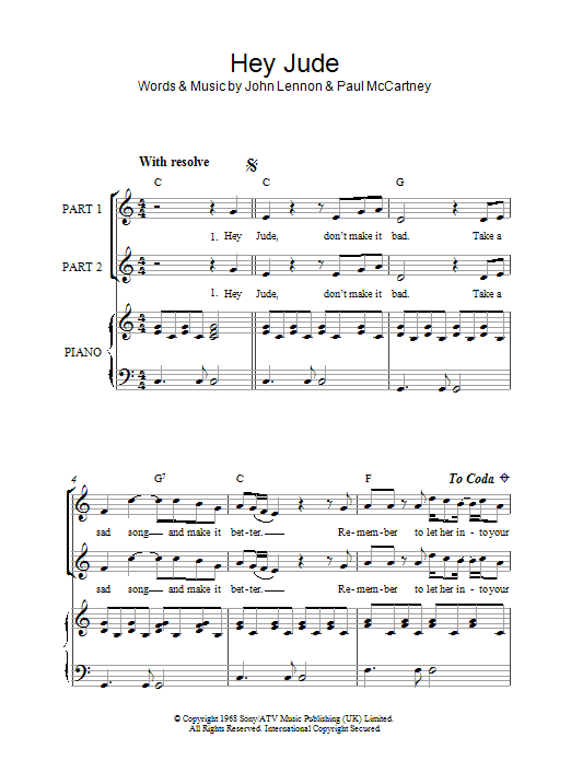 The Beatles Hey Jude (arr. Rick Hein) Sheet Music Notes & Chords for 2-Part Choir - Download or Print PDF