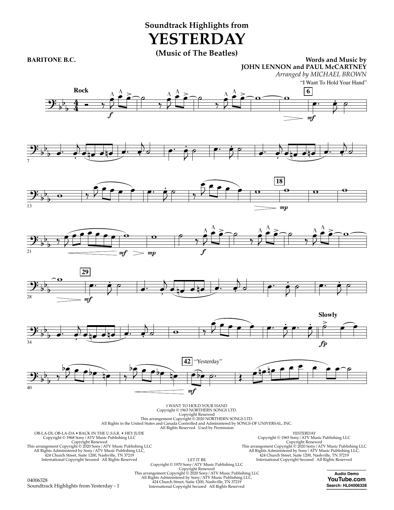 The Beatles Highlights from Yesterday (Music Of The Beatles) (arr. Michael Brown) - Baritone B.C. Sheet Music Notes & Chords for Concert Band - Download or Print PDF