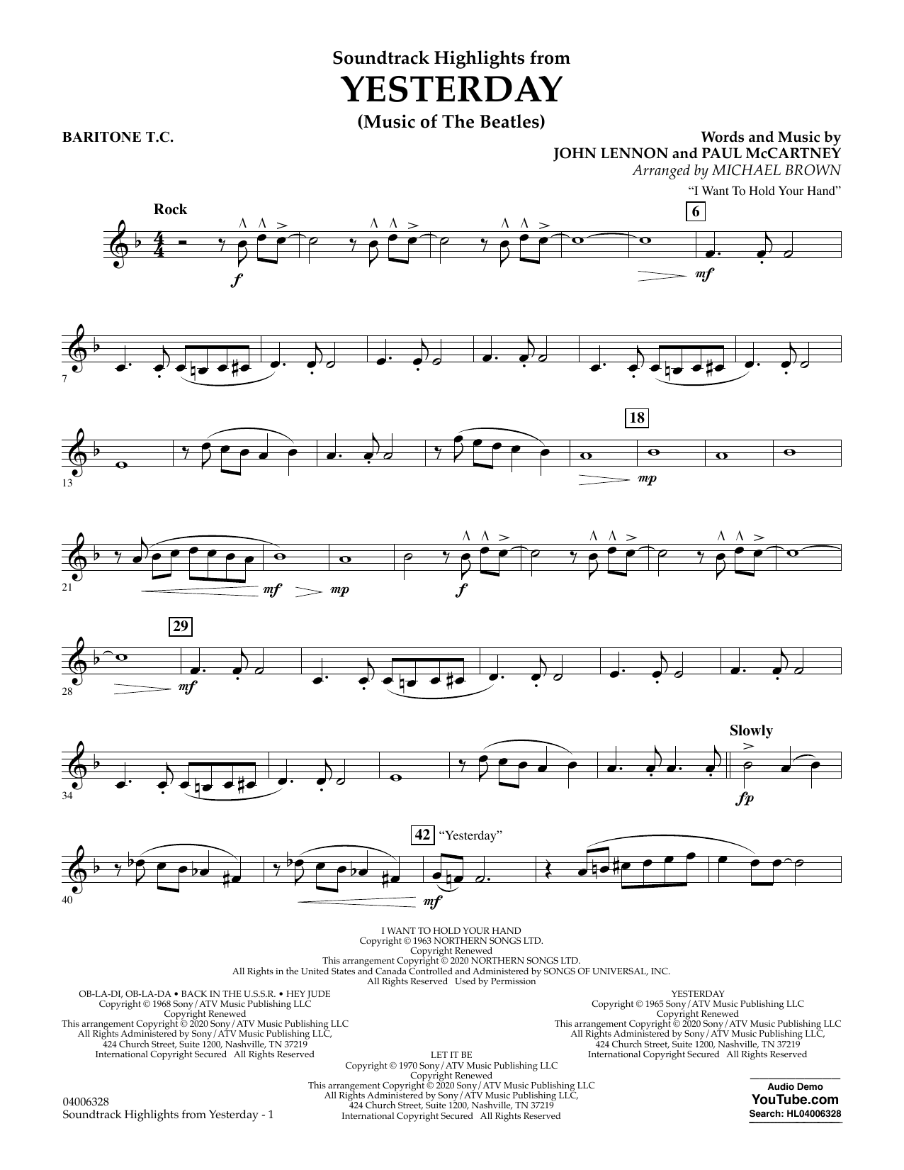 The Beatles Highlights from Yesterday (Music Of The Beatles) (arr. Michael Brown) - Baritone T.C. Sheet Music Notes & Chords for Concert Band - Download or Print PDF