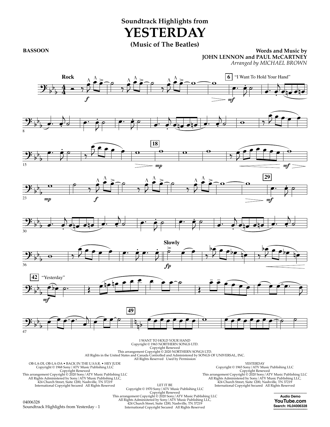 The Beatles Highlights from Yesterday (Music Of The Beatles) (arr. Michael Brown) - Bassoon Sheet Music Notes & Chords for Concert Band - Download or Print PDF