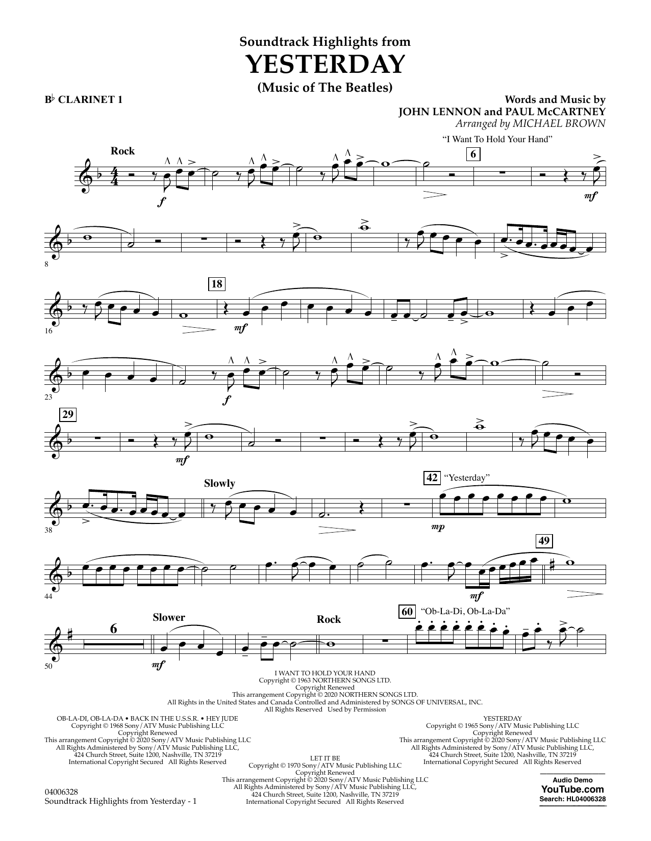 The Beatles Highlights from Yesterday (Music Of The Beatles) (arr. Michael Brown) - Bb Clarinet 1 Sheet Music Notes & Chords for Concert Band - Download or Print PDF